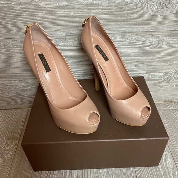 Louis Vuitton Heels Nude Leather Oh Really Platform Lock Peep Toe 38 - Picture 15 of 16